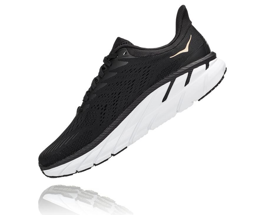 Running Shoes Womens - Hoka One One Clifton 7 - Black/White - SCRDALB-90